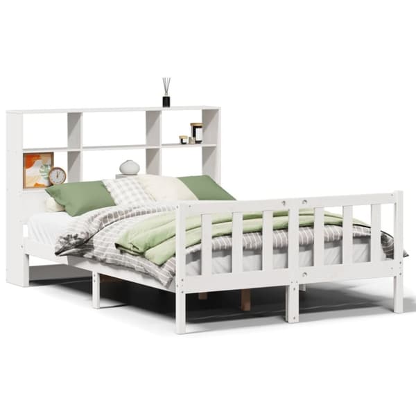 vidaXL Seng med bokhylle uten madrass hvit 150x200 cm heltre furu