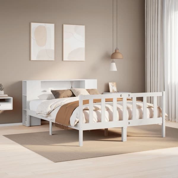 vidaXL seng med reol uden madras 140x190 cm massivt fyrretræ hvid