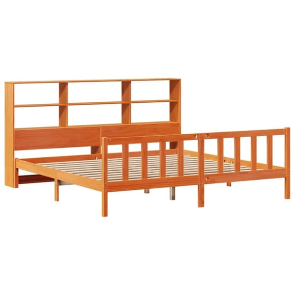 vidaXL Seng med bokhylle uten madrass voksbrun 200x200 cm heltre furu