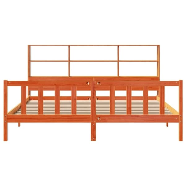 vidaXL Seng med bokhylle uten madrass voksbrun 200x200 cm heltre furu