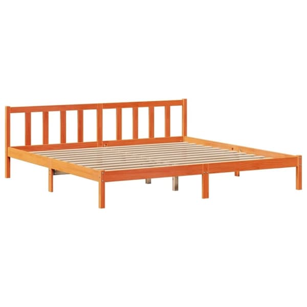 vidaXL Seng med bokhylle uten madrass voksbrun 200x200 cm heltre furu