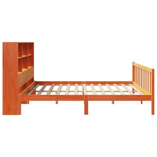 vidaXL Seng med bokhylle uten madrass voksbrun 200x200 cm heltre furu