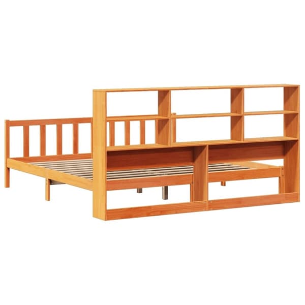 vidaXL Seng med bokhylle uten madrass voksbrun 200x200 cm heltre furu