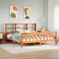 Miniatyrbilde 2 av 11: vidaXL Seng med bokhylle uten madrass voksbrun 200x200 cm heltre furu