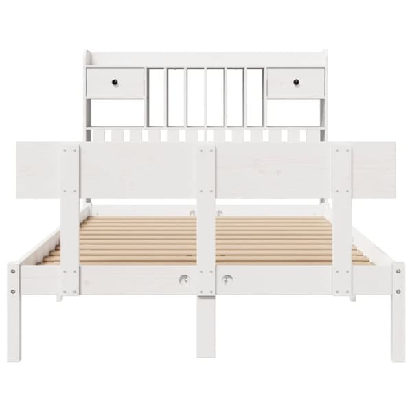 vidaXL Seng med bokhylle uten madrass hvit 135x190 cm heltre furu