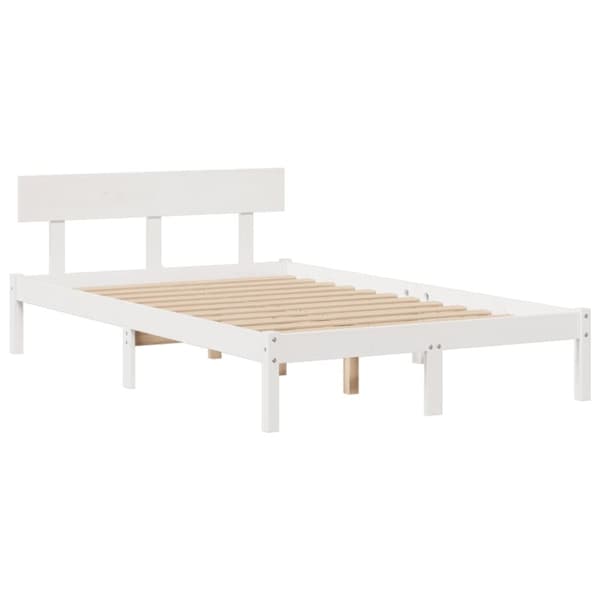 vidaXL Seng med bokhylle uten madrass hvit 135x190 cm heltre furu