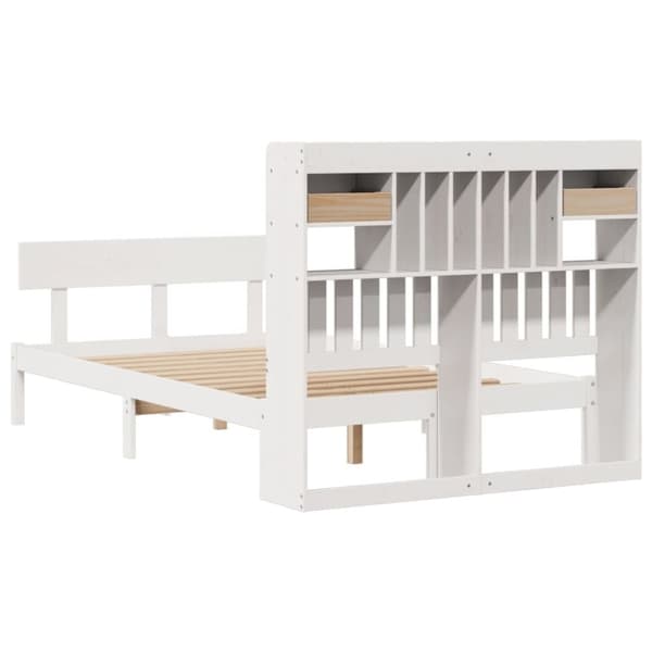 vidaXL Seng med bokhylle uten madrass hvit 135x190 cm heltre furu