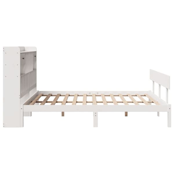 vidaXL Seng med bokhylle uten madrass hvit 200x200 cm heltre furu