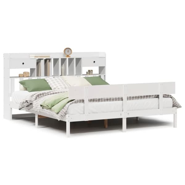 vidaXL Seng med bokhylle uten madrass hvit 200x200 cm heltre furu