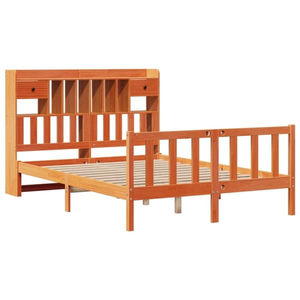 vidaXL Seng med bokhylle uten madrass voksbrun 160x200 cm heltre furu