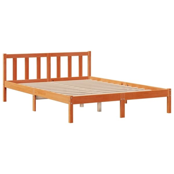 vidaXL Seng med bokhylle uten madrass voksbrun 160x200 cm heltre furu