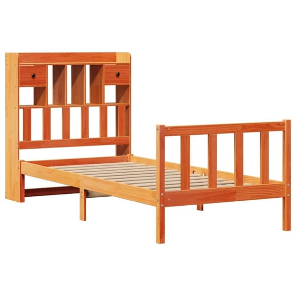 vidaXL seng med reol uden madras 100x200cm massivt fyrretræ gyldenbrun