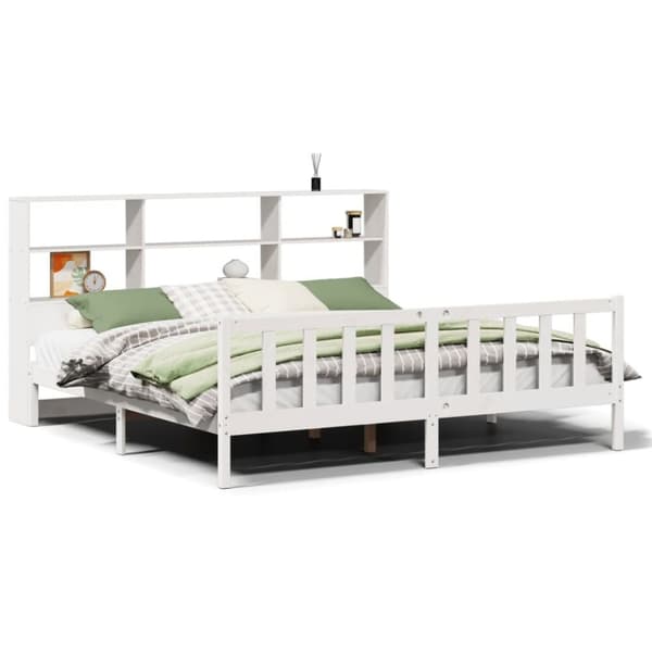 vidaXL Seng med bokhylle uten madrass hvit 200x200 cm heltre furu