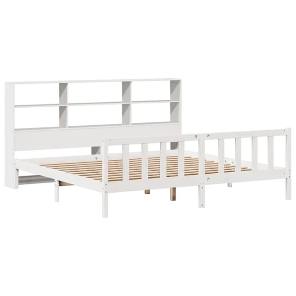 vidaXL Seng med bokhylle uten madrass hvit 200x200 cm heltre furu