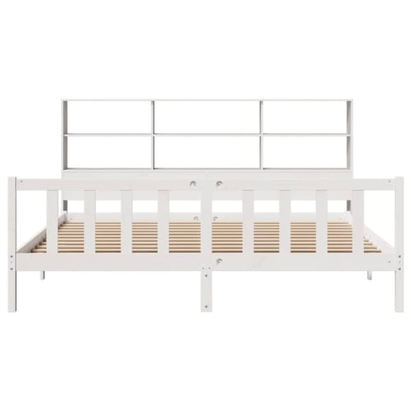 vidaXL Seng med bokhylle uten madrass hvit 200x200 cm heltre furu