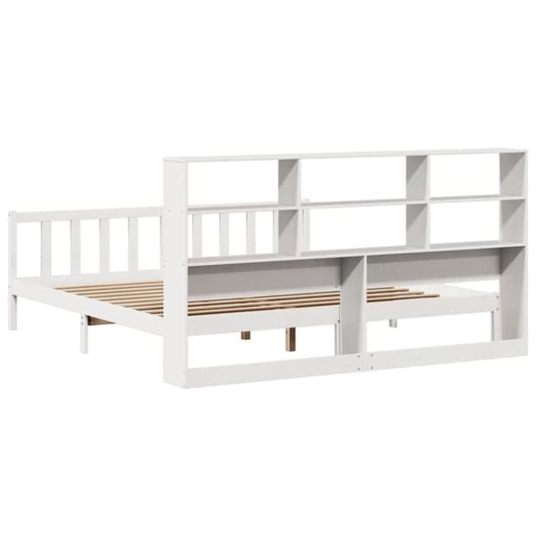 vidaXL Seng med bokhylle uten madrass hvit 200x200 cm heltre furu