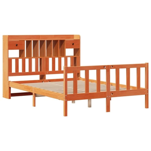 vidaXL Seng med bokhylle uten madrass voksbrun 140x200 cm heltre furu