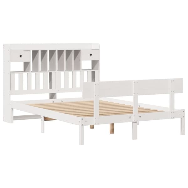 vidaXL Seng med bokhylle uten madrass hvit 150x200 cm heltre furu