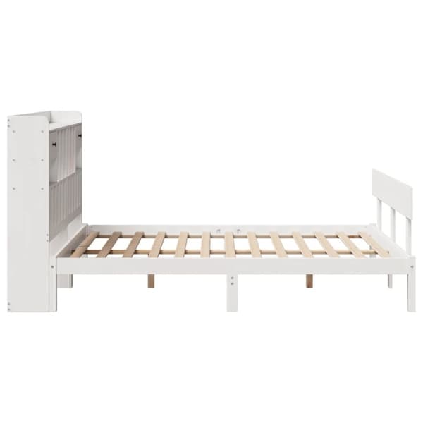 vidaXL Seng med bokhylle uten madrass hvit 150x200 cm heltre furu