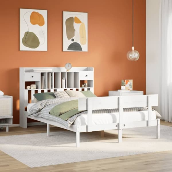 vidaXL Seng med bokhylle uten madrass hvit 150x200 cm heltre furu