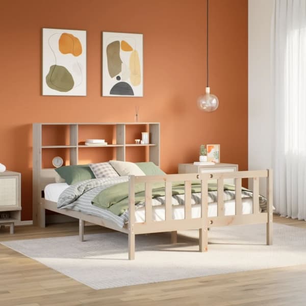 vidaXL Sänky kirjahyllyllä ilman patjaa 140x190 cm täysi mänty