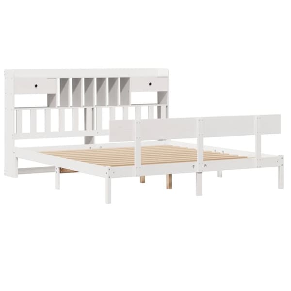 vidaXL seng med reol uden madras 200x200 cm massivt fyrretræ hvid