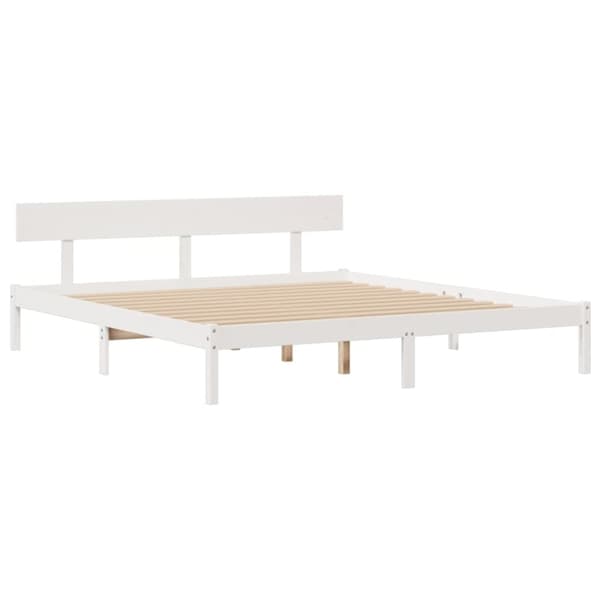 vidaXL seng med reol uden madras 200x200 cm massivt fyrretræ hvid