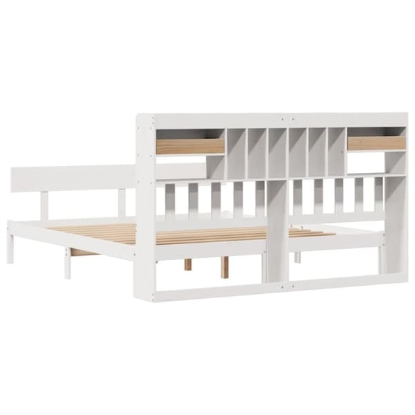 vidaXL seng med reol uden madras 200x200 cm massivt fyrretræ hvid