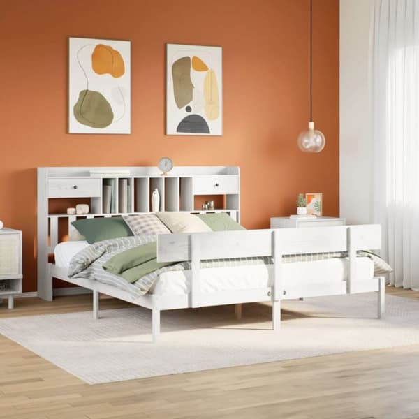 vidaXL seng med reol uden madras 200x200 cm massivt fyrretræ hvid