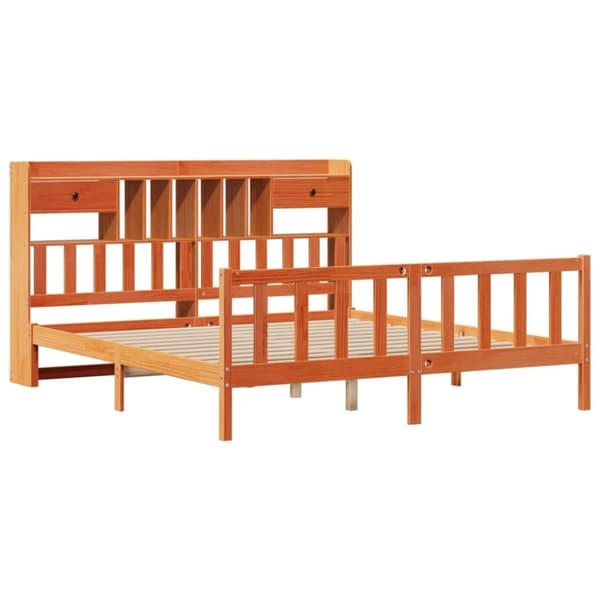 vidaXL Seng med bokhylle uten madrass voksbrun 200x200 cm heltre furu