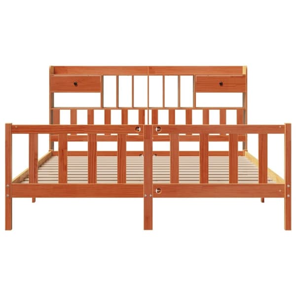 vidaXL Seng med bokhylle uten madrass voksbrun 200x200 cm heltre furu