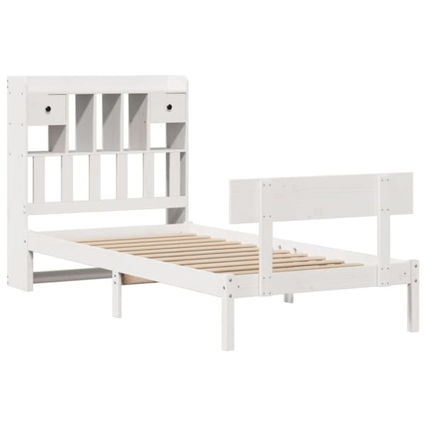 vidaXL Sänky kirjahyllyllä ei patjaa valkoinen 75x190 cm täysi mänty