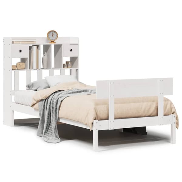 vidaXL Seng med bokhylle uten madrass hvit 75x190 cm heltre furu