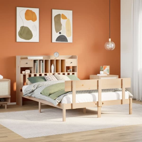 vidaXL Sänky kirjahyllyllä ilman patjaa 140x190 cm täysi mänty