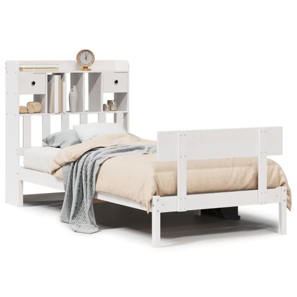 vidaXL Seng med bokhylle uten madrass hvit 100x200 cm heltre furu