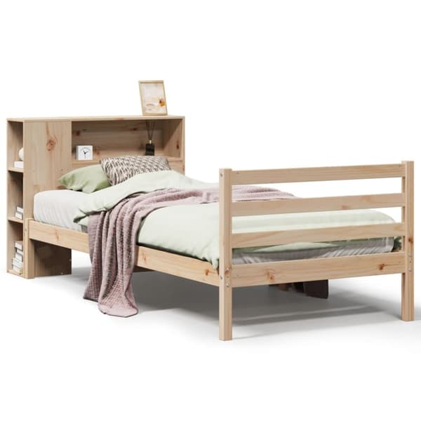 vidaXL Seng med bokhylle uten madrass 100x200 cm heltre furu
