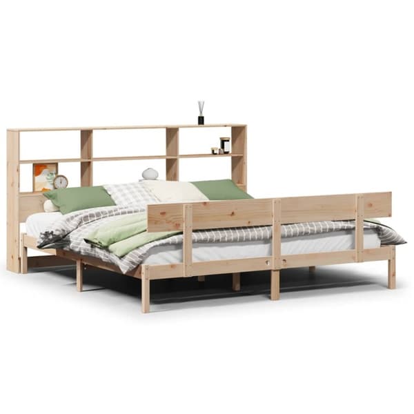 vidaXL Säng med bokhylla utan madrass 180x200cm massiv furu