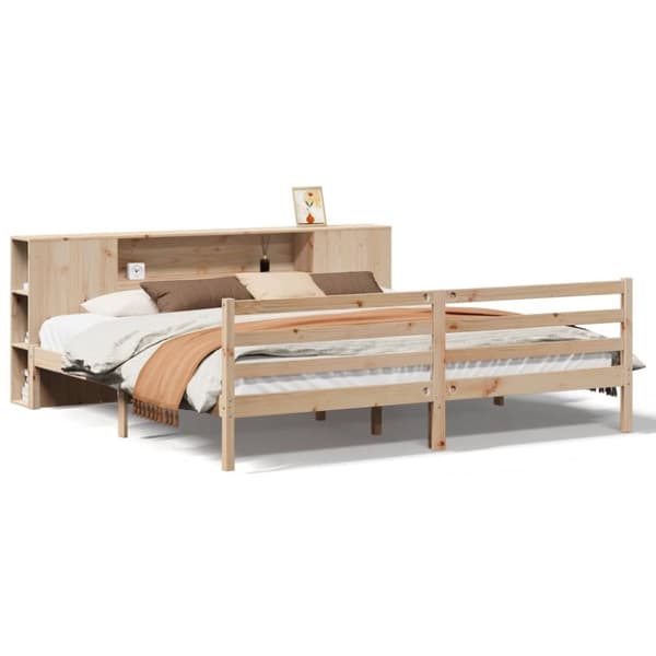 vidaXL Seng med bokhylle uten madrass 200x200 cm heltre furu