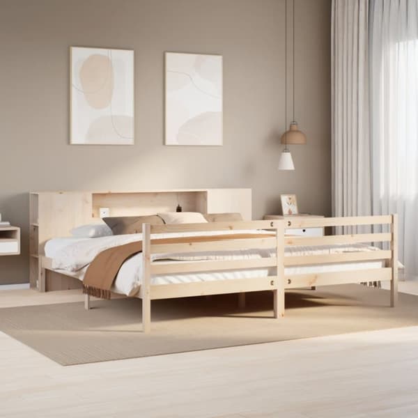 vidaXL Seng med bokhylle uten madrass 200x200 cm heltre furu