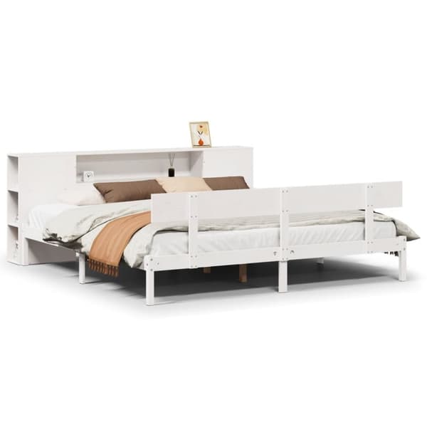 vidaXL Säng med bokhylla utan madrass vit 180x200cm massiv furu