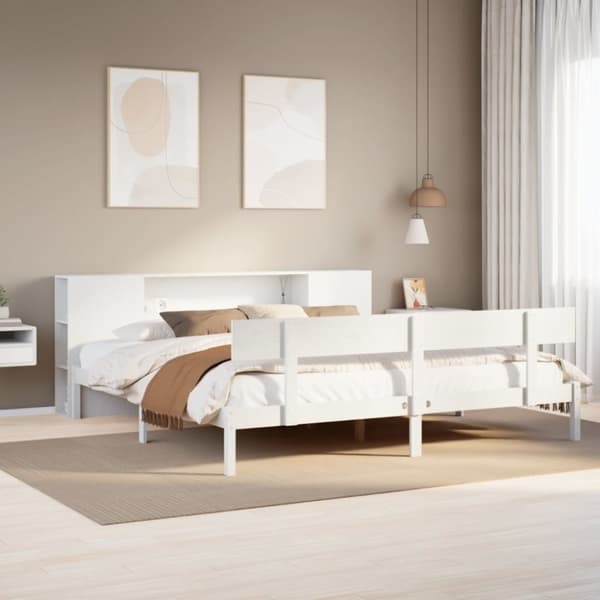 vidaXL seng med reol uden madras 180x200 cm massivt fyrretræ hvid
