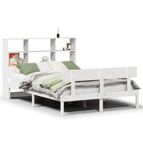 vidaXL Seng med bokhylle uten madrass hvit 160x200 cm heltre furu