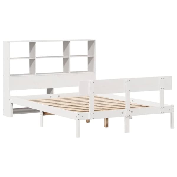 vidaXL Seng med bokhylle uten madrass hvit 160x200 cm heltre furu