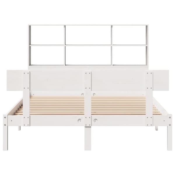 vidaXL Seng med bokhylle uten madrass hvit 160x200 cm heltre furu
