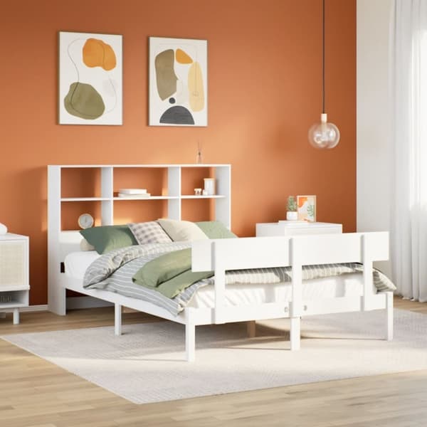 vidaXL Seng med bokhylle uten madrass hvit 160x200 cm heltre furu