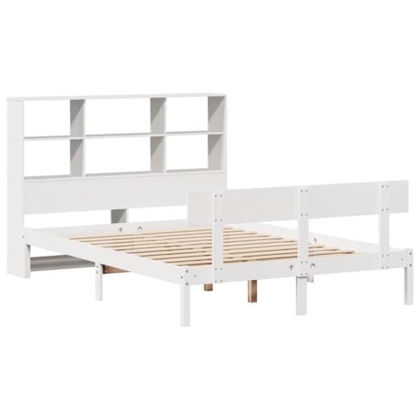 vidaXL Säng med bokhylla utan madrass vit 120x190 cm massiv furu