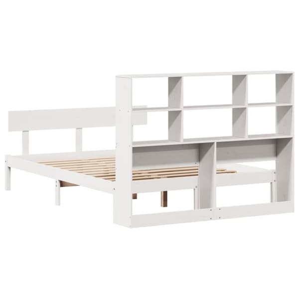 vidaXL Säng med bokhylla utan madrass vit 120x190 cm massiv furu