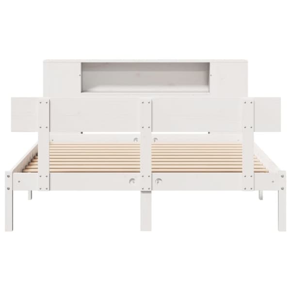 vidaXL Seng med bokhylle uten madrass hvit 150x200 cm heltre furu