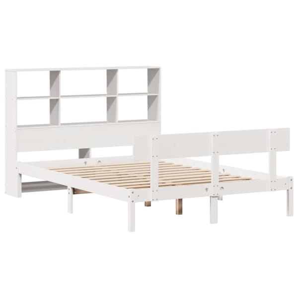 vidaXL Seng med bokhylle uten madrass hvit 150x200 cm heltre furu