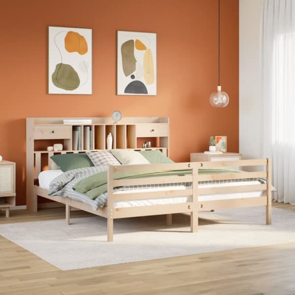 vidaXL Seng med bokhylle uten madrass 200x200 cm heltre furu